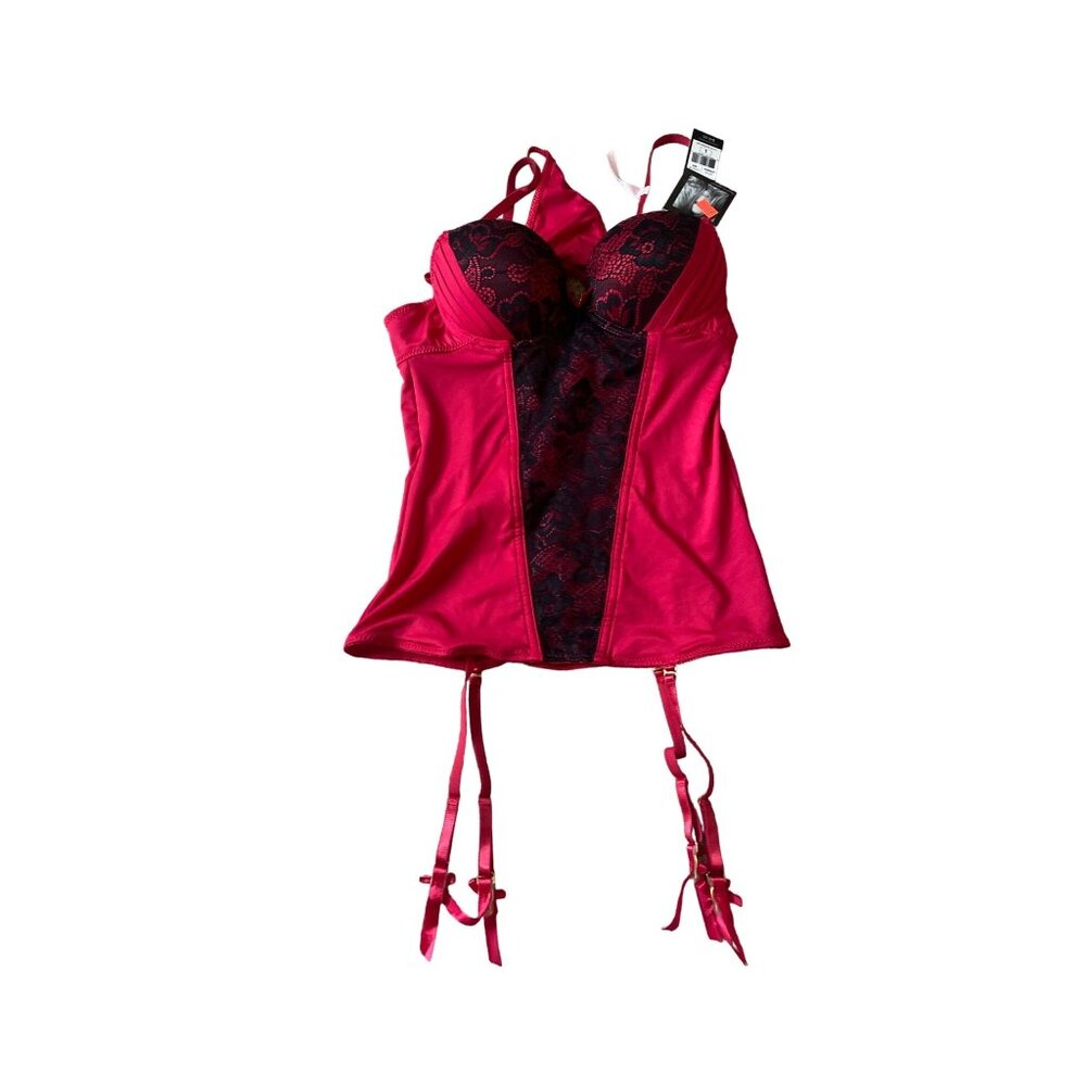 NWT‎ Women's Size L Laced Corset Thong Bustier Lingerie Strapped Red Christmas